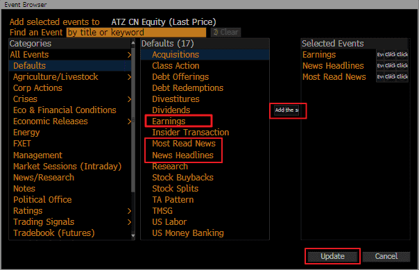Bloomberg Terminal GPC Add Events