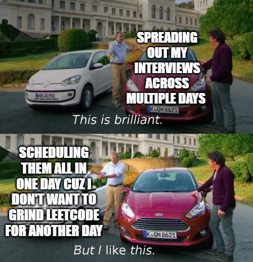 Meme about scheduling interviews all in one day