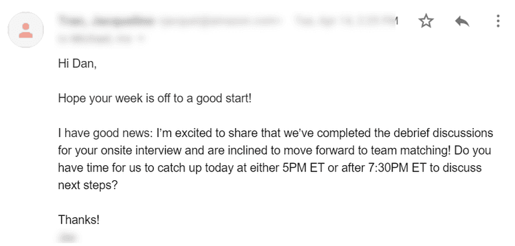 Email from Amazon regarding on-site virtual interview